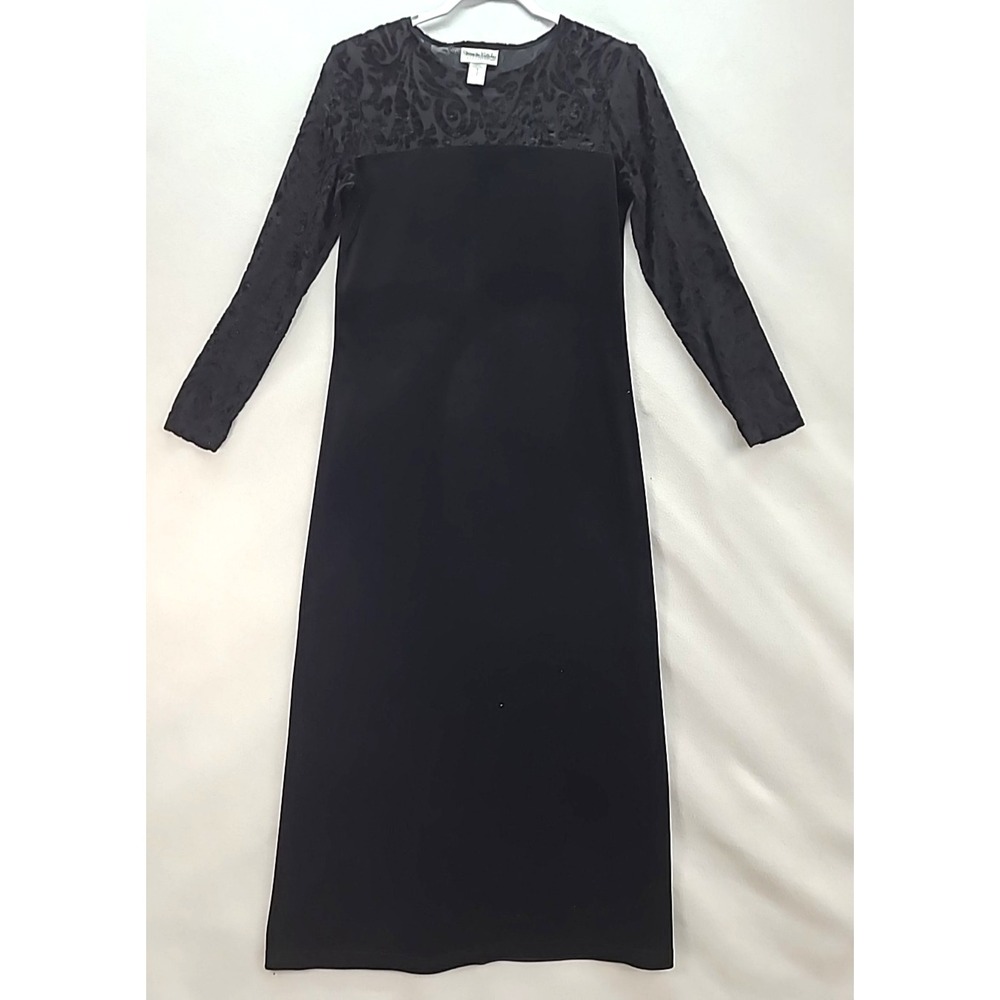 Vtg Diane Von Furstenberg Black Velvet Maxi Dress Burnout Yoke Long Sleeve Sz Sm
